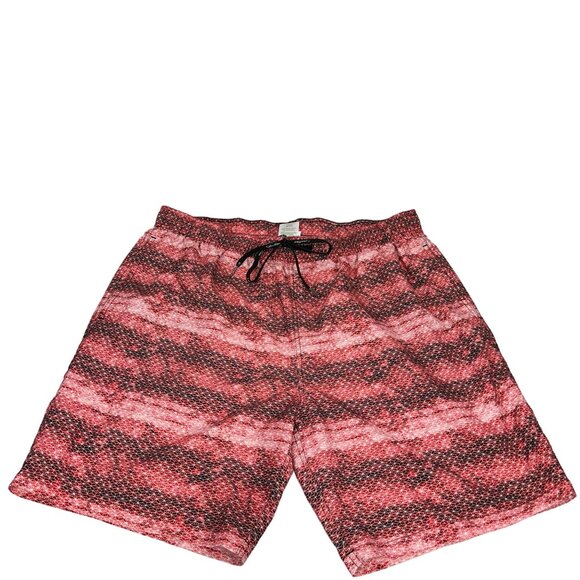 Calvin Klein Mens XXL Red Geometric Print Swim Trunks Elastic Waist Drawstring - Picture 1 of 5